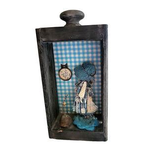 VTG Holly Hobbie 3D Diorama Blue Paper Art Framed Shadow Box 3.5 x 7 x 1.75 inch